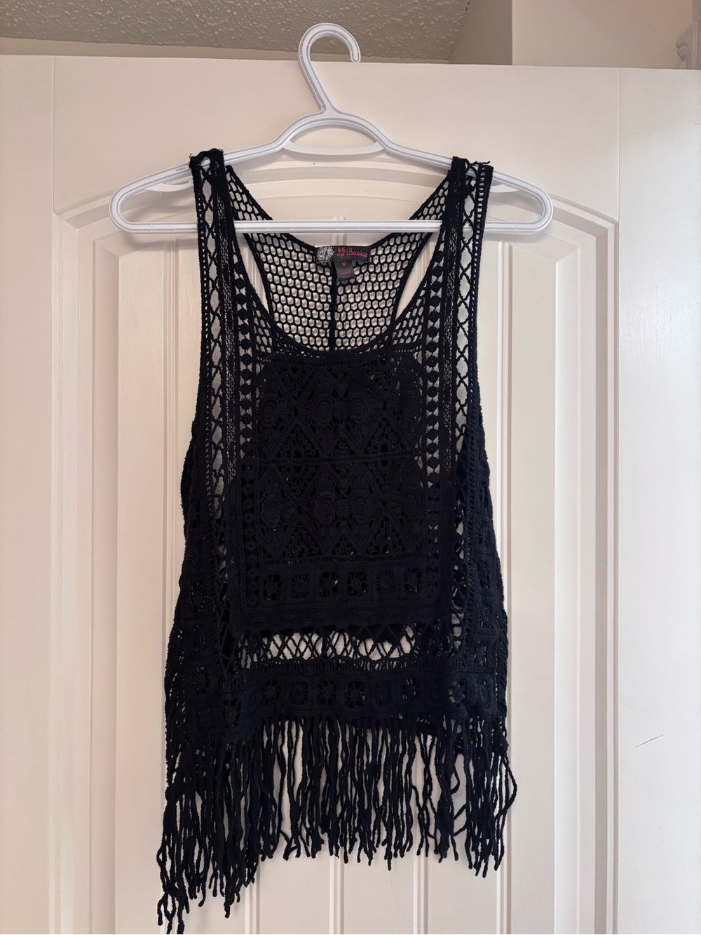 Black Crochet Fringe Tank Top